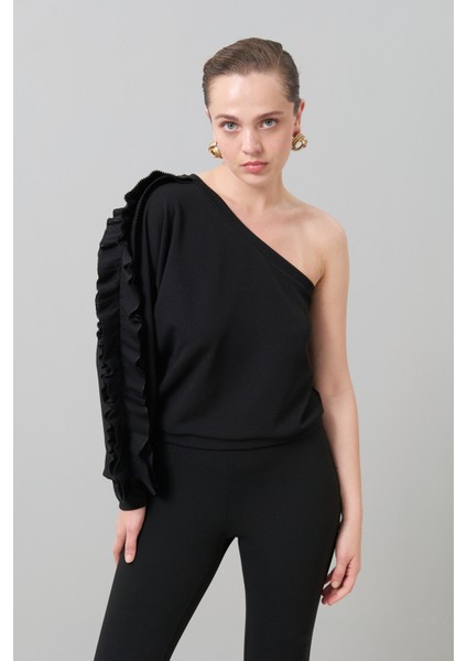 Tek Omuz Örme Bluz Siyah K2523004_001
