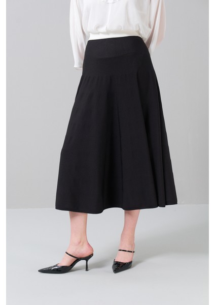 Pileli Triko Midi Boy Etek Siyah-Beyaz K2571004_0856 modelleri