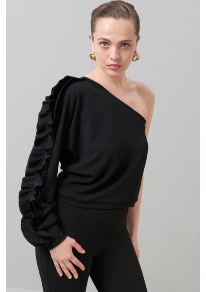 Tek Omuz Örme Bluz Siyah K2523004_001 fırsatları