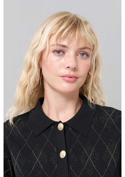 Gold Düğmeli Triko Hırka Siyah-Gold K2571015_155 modelleri