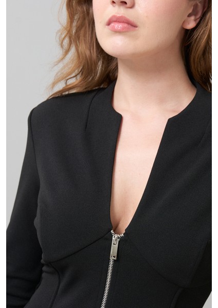 Fermuarlı Örme Midi Boy Elbise Siyah K2521002_001 fırsatları