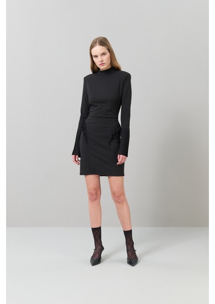 Örme Mini Elbise Siyah K2521004_001