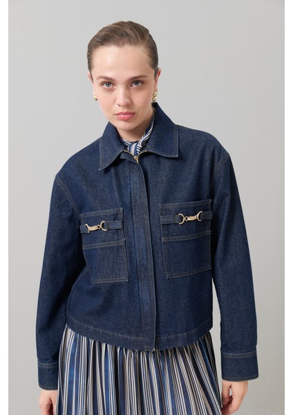 Fermuarlı Denim Ceket Lacivert K2516025_015