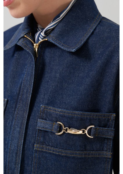 Fermuarlı Denim Ceket Lacivert K2516025_015