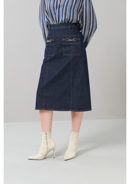 Aksesuar Detaylı Denim Midi Boy Etek Lacivert K2515018_015 modelleri