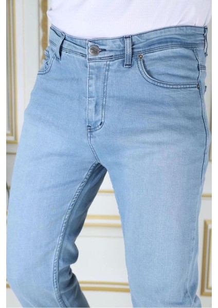 Erkek Buz Mavi Regular Fit Rahat Kesim Esnek Likralı Denim Jeans Şık Kot Pantolon