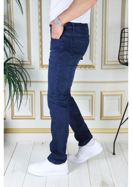 Erkek Mavi Renk Regular Fit Rahat Kesim Esnek Likralı Denim Jeans Şık Kot Pantolon