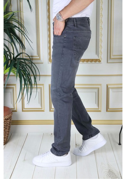 Erkek Gri Regular Fit Rahat Kesim Esnek Likralı Denim Jeans Şık Kot Pantolon modelleri