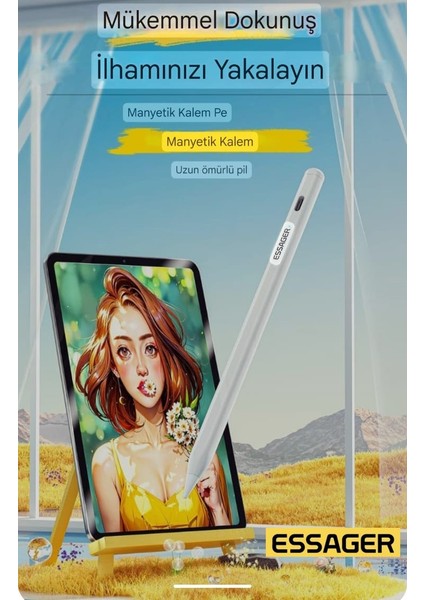 Apple Kalem CE/FC/ROHS Lisanslı Pencil Magnetic İpad Pro/İpad Air/İpad/İpad Mini Uyumlu Type-C Girişli +2 Uc Hediye ORJİNAL SAĞLAM