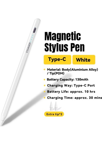 Apple Kalem CE/FC/ROHS Lisanslı Pencil Magnetic İpad Pro/İpad Air/İpad/İpad Mini Uyumlu Type-C Girişli +2 Uc Hediye ORJİNAL SAĞLAM