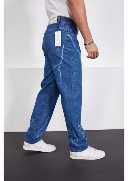 Şimşek-Yıldırım Mavi Desenli Baggy Kot Pantolon Oversize Jeans Lazer Baskılı Phantom Jeans By Macera fiyatları