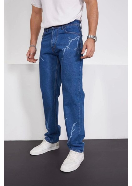 Şimşek-Yıldırım Mavi Desenli Baggy Kot Pantolon Oversize Jeans Lazer Baskılı Phantom Jeans By Macera modelleri