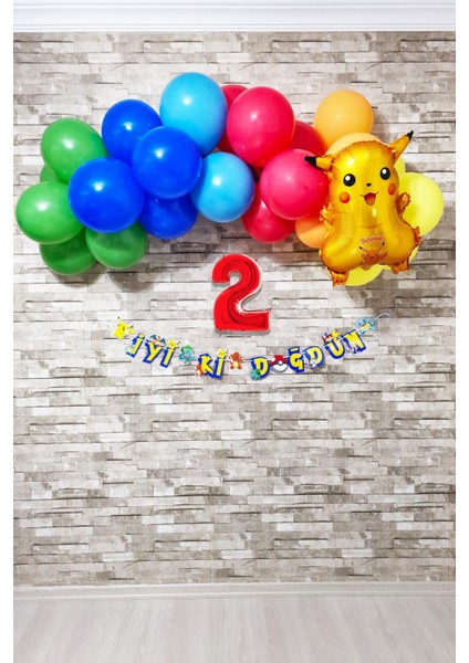 Pokemon Temalı Doğum Günü Parti Seti Yaş Balonlu Bannerlı Pokemon Doğum Günü Süsleme Seti