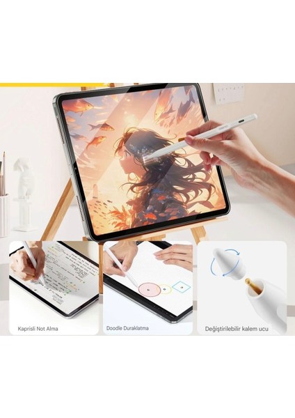 Apple Kalem CE/FC/ROHS Lisanslı Pencil Magnetic İpad Pro/İpad Air/İpad/İpad Mini Uyumlu Type-C Girişli +2 Uc Hediye ORJİNAL SAĞLAM