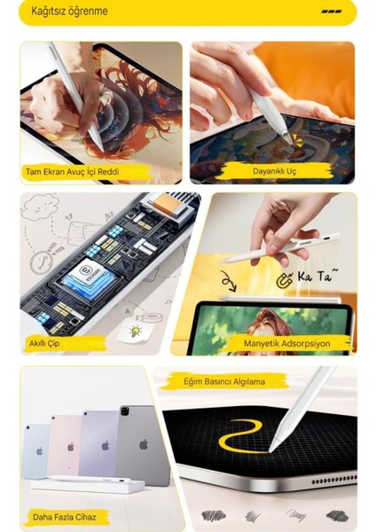 Apple Kalem CE/FC/ROHS Lisanslı Pencil Magnetic İpad Pro/İpad Air/İpad/İpad Mini Uyumlu Type-C Girişli +2 Uc Hediye ORJİNAL SAĞLAM