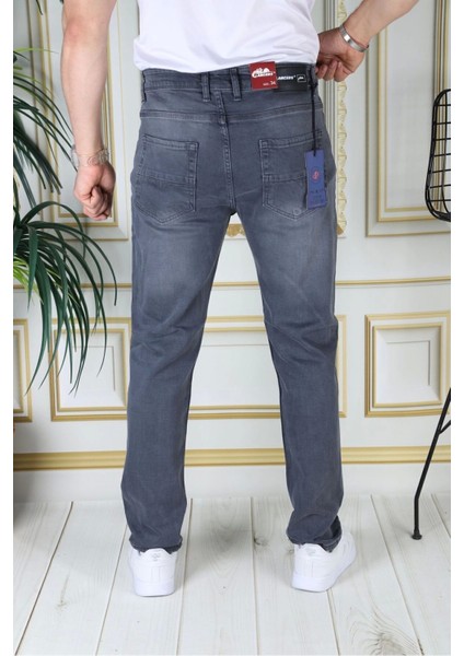 Erkek Gri Regular Fit Rahat Kesim Esnek Likralı Denim Jeans Şık Kot Pantolon