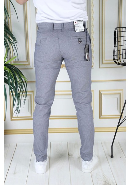 Erkek Mavi Slim Fit Likralı Yan Cepli Armürlü Ekose Dar Kesim Esnek Şık Chino Kanvas Pantolon modelleri