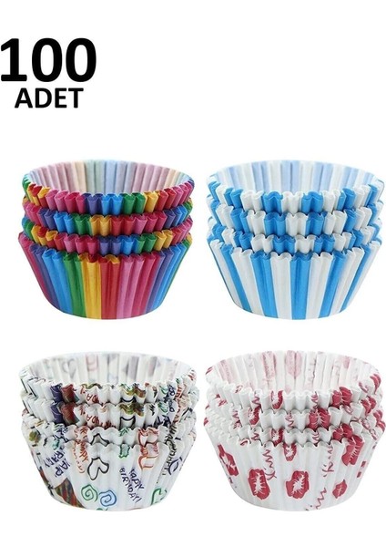 100 Adet Muffin Cupcake Kağıdı, Renkli Kağıt Muffin Kek Kalıbı