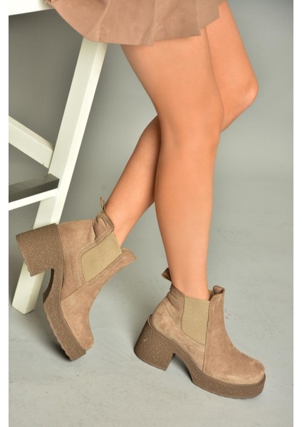 T996220002 Vizon Süet Kalın Topuklu Kadın Bot
