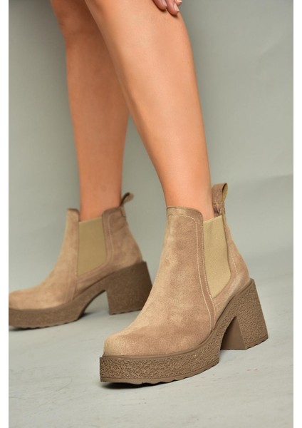 T996220002 Vizon Süet Kalın Topuklu Kadın Bot fiyatları