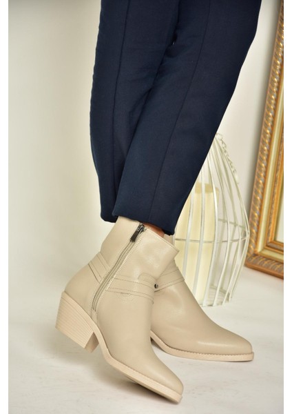 T404400609 Bej Kalın Topuklu Kadın Bot modelleri