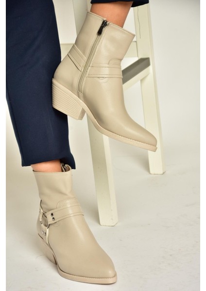 T404400609 Bej Kalın Topuklu Kadın Bot indirimleri