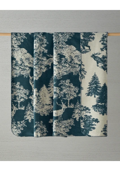 English Home Forest Toile Pamuklu Çift Kişilik Battaniye 200X220 cm Yeşil