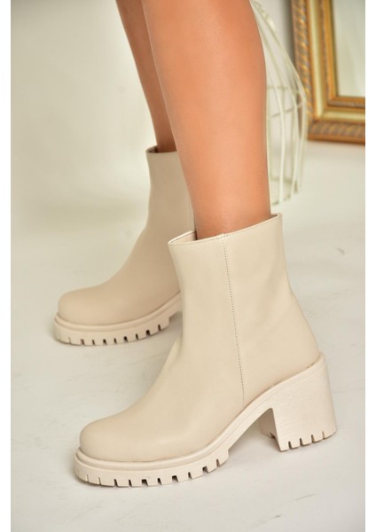 T726911109 Bej Kalın Topuklu Kadın Bot fiyatları