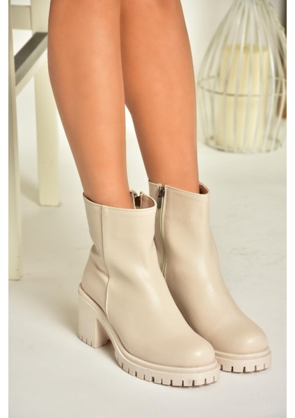 T726911109 Bej Kalın Topuklu Kadın Bot modelleri