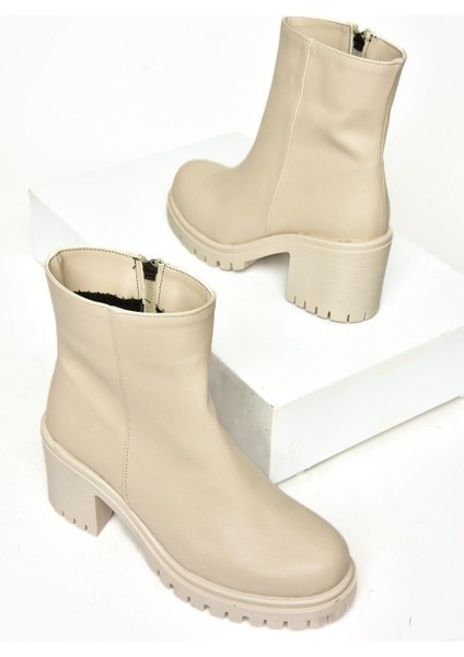 T726911109 Bej Kalın Topuklu Kadın Bot indirimleri