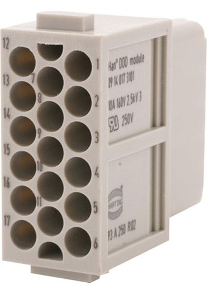 09140173101 - Harting Han-Modular Serisi Modül, 17 Kontaklı, 3 Sıralı, Dişi
