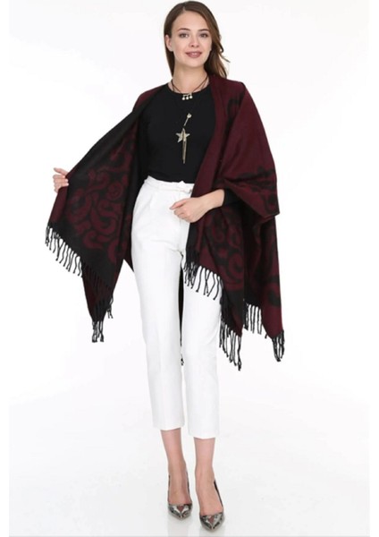 Kadın Çift Taraflı Desenli Panço Omuz Şal modelleri