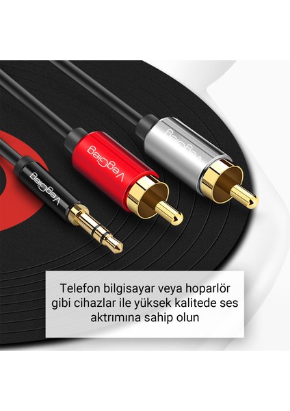 Veggieg 3.5 mm Aux To 2 RCA Ses Kablosu 1.5 mt