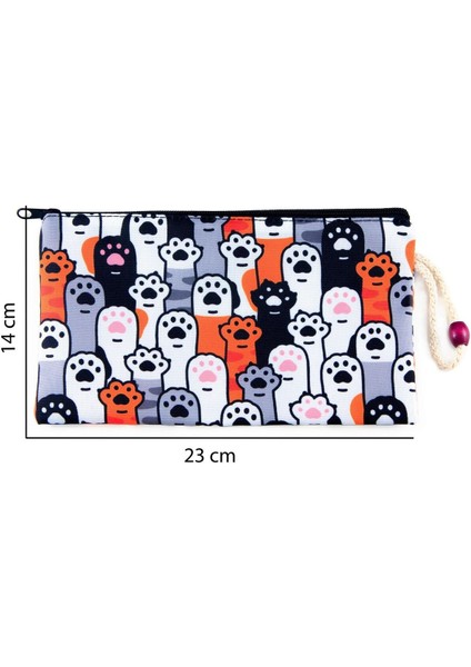 Çok Renkli Kedi Köpek Patisi Desenli Kalemlik Fermuarlı Makyaj Çantası Büyük Boy 14 cm x 23 cm fiyatları