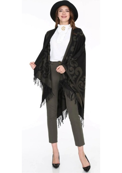 Kadın Çift Taraflı Desenli Panço Omuz Şal modelleri