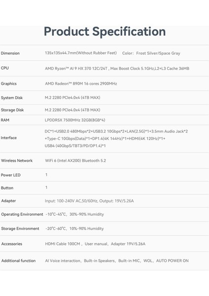 Ser9 Amd Ryzen Aı 9 HX370 32GB DDR5 1TB SSD Windows11 Pro Mini Pc (Bee-Ser9)