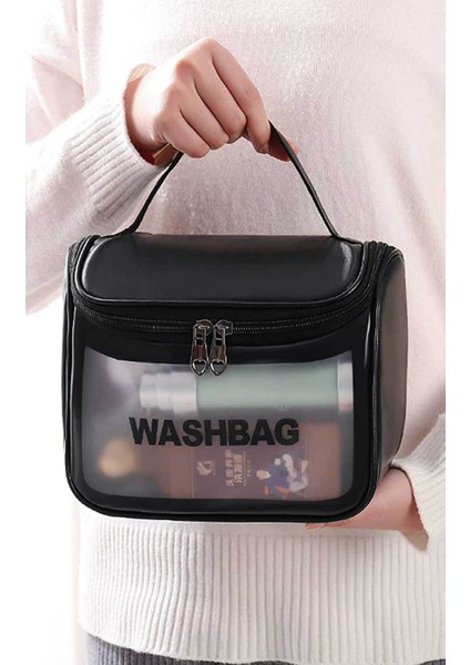 Woys Bags Siyah Seyahat Washbag Makyaj ve Kişisel Bakım Ürünleri Taşıma Çantası Polyester