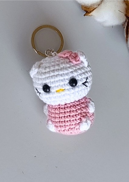 El Emeği Örme Sevimli Hayvanlar Hello Kitty Figurlü Minik Anahtarlık