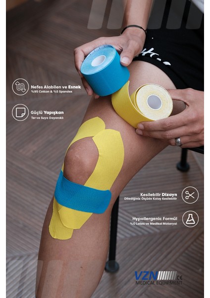 Sport Tape Sarı Renk Kinezyo Sporcu Bandı 4 Renk ( Siyah, Mavi, Kırmızı, Sarı) fiyatları