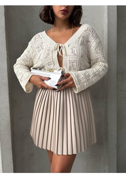 Pileli Suni Deri Mini Etek fırsatları