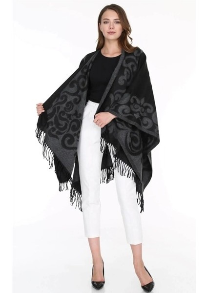 Kadın Çift Taraflı Desenli Panço Omuz Şal fiyatları