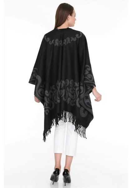 Kadın Çift Taraflı Desenli Panço Omuz Şal modelleri