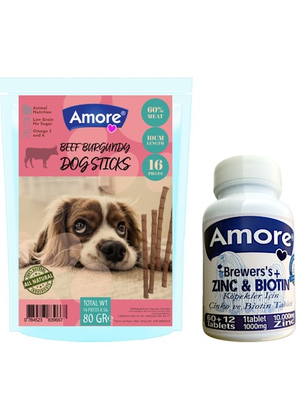 Sığır Etli Sebzeli 16li Ödül Çubuğu Dog Sticks, 72li Tüy Döküm Tableti Çinko Biotin