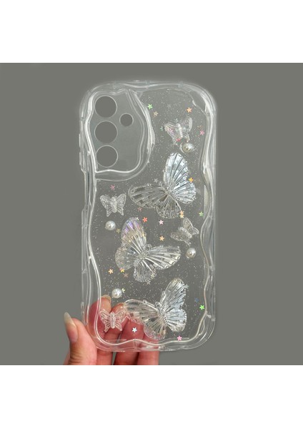 Samsung Galaxy A15 Kılıf 3D Kelebek Desen Kamera Korumalı Şeffaf Silikon Kapak
