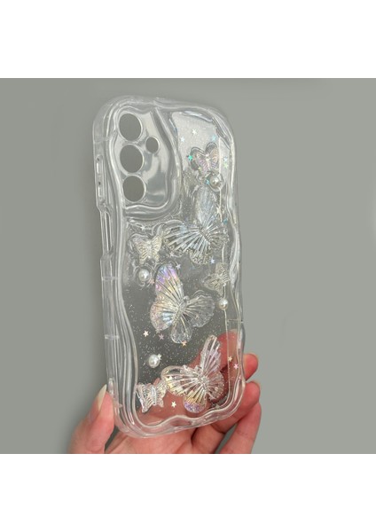 Samsung Galaxy A15 Kılıf 3D Kelebek Desen Kamera Korumalı Şeffaf Silikon Kapak