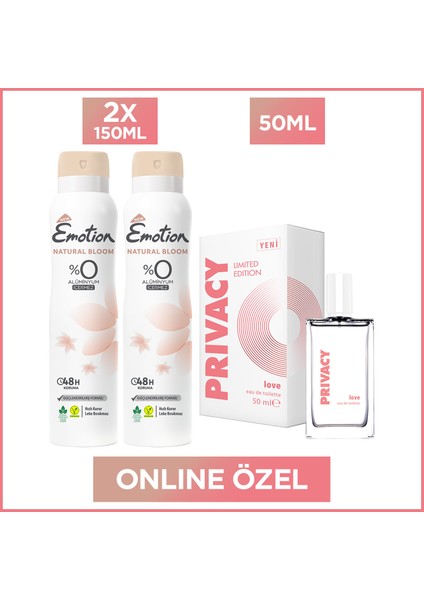 Love EDT Kadın Parfüm 50 ml + Emotion Natural Bloom Kadın Deodorant 2 x 150 ml