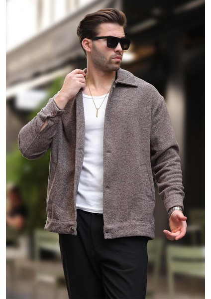 Kahverengi Desenli Cepli Erkek Ceket Gömlek 6756