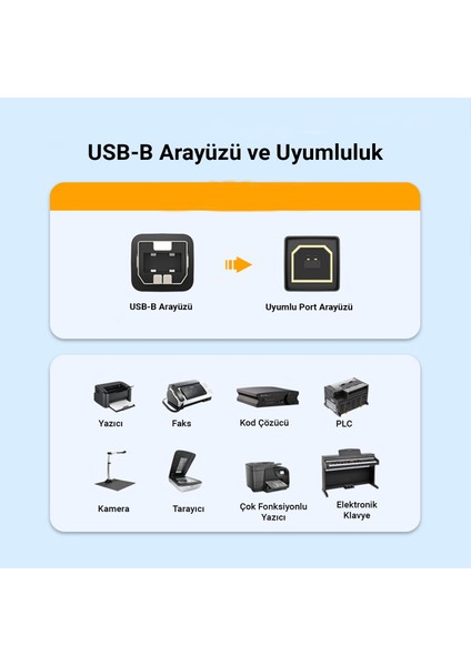 USB B Printer Tarayıcı Yazıcı Data Kablosu 1.5 Metre