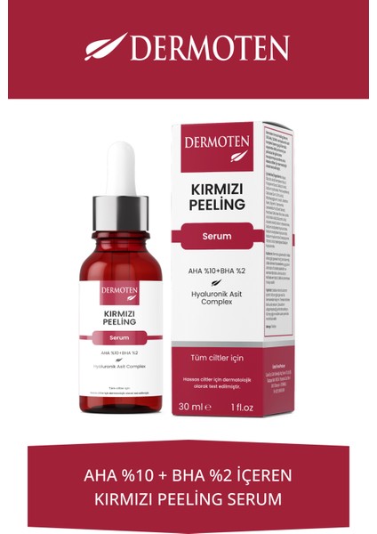 Kırmızı Peeling Serum 30 ml AHA %10 BHA %2 Hyaluronik Asit ile Hassas Ciltler İçin fiyatları