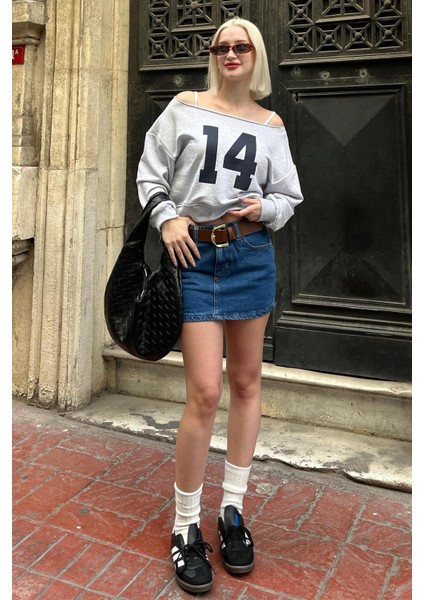 Karmelanj Kayık Yaka Baskılı Kadın Sweatshirt MG2205 modelleri